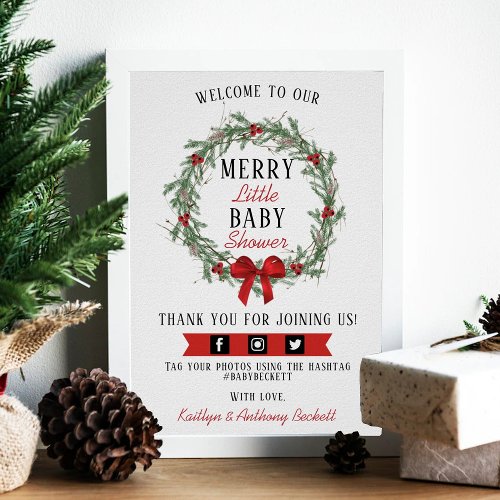 Merry Little Christmas Baby Shower Welcome Poster