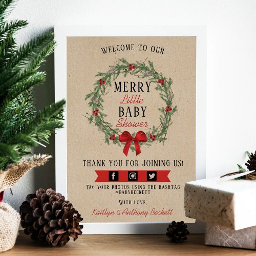 Merry Little Christmas Baby Shower Welcome Poster