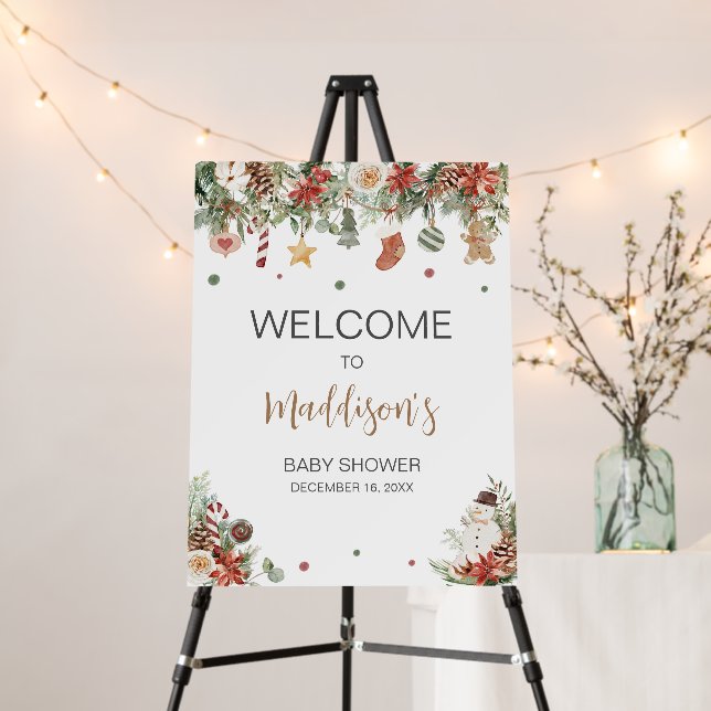 Merry Little Christmas Baby Shower Welcome Sign (In Situ (Stand))