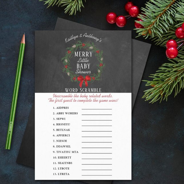 Merry Little Christmas Baby Shower Word Scramble (Creator Uploaded)