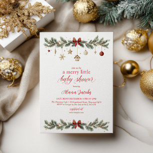 Merry Little Christmas Baby Shower Xmas Tree Invitation