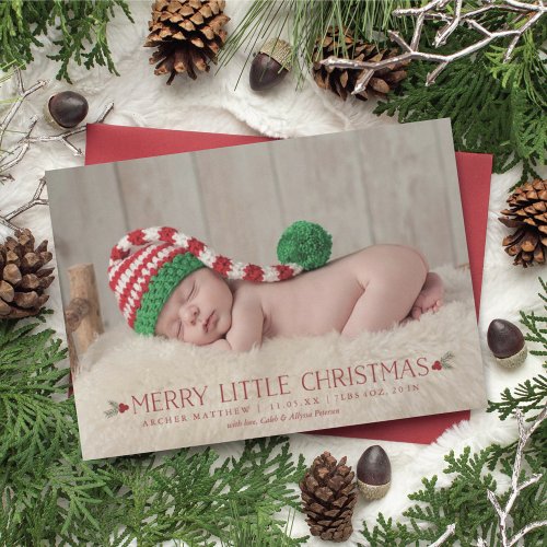 Merry Little Christmas Birth Announcement Photo