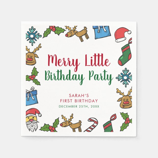 Merry Little Christmas Birthday Custom  Napkins (Front)