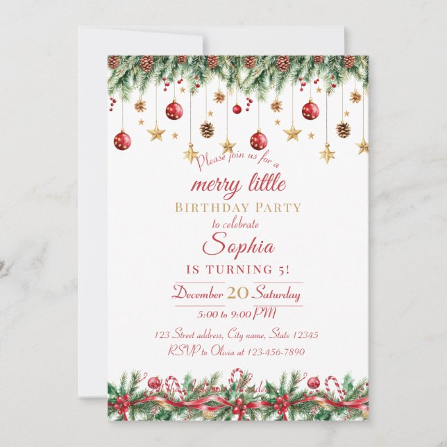Merry Little Christmas Birthday Invitation (Front)