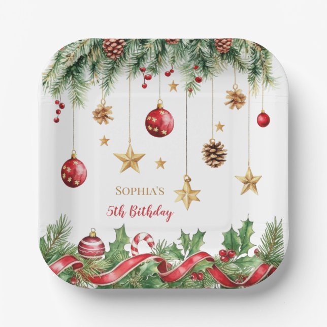 Merry Little Christmas Birthday Paper Plates (Front)