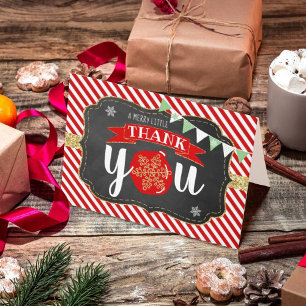 Merry Little Christmas Birthday Photo Letterpress Thank You Card