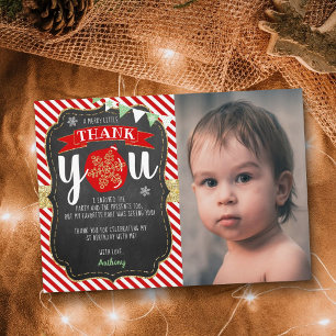 Merry Little Christmas Birthday Photo Thank You Card