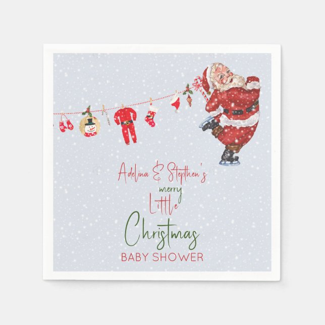 Merry Little Christmas Boy Girl Winter Baby Shower Napkins (Front)