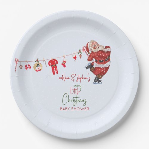 Merry Little Christmas Boy Girl Winter Baby Shower Paper Plates