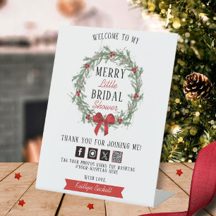 Merry Little Christmas Bridal Shower Welcome Pedestal Sign