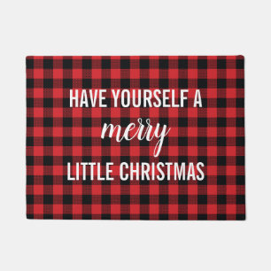 Merry Little Christmas Buffalo Check Plaid Doormat