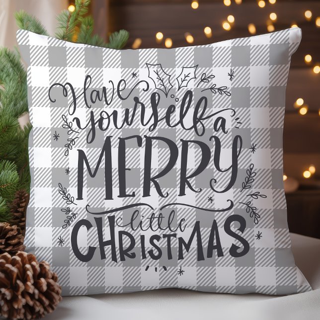 Merry Little Christmas Buffalo Plaid Throw Pillow (Creator Uploaded)