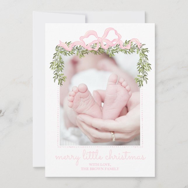 Merry Little Christmas Card Newborn Baby Pink (Front)