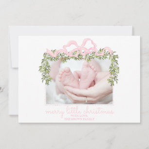 Merry Little Christmas Card Newborn Baby Pink