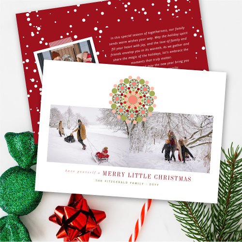 Merry Little Christmas Chic Festive Flower 2 Photo Holiday Card