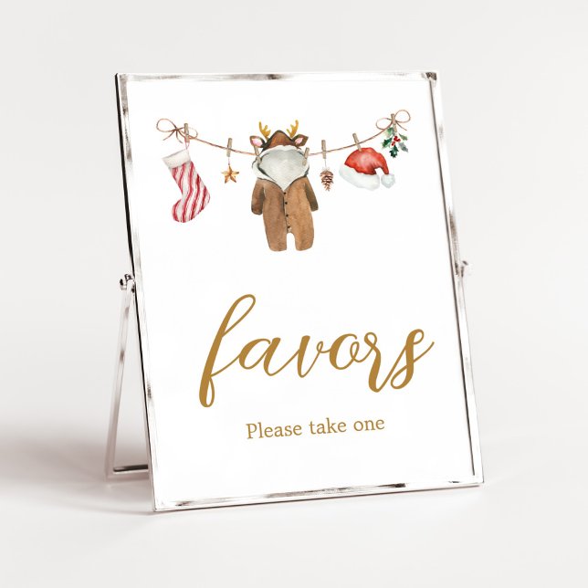 Merry Little Christmas Clothes Baby Shower Favors Poster (Merry Little Clothes Baby Shower Favors Sign)