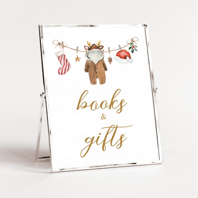Merry Little Christmas Clothes Books and Gifts Poster (Merry Little Clothes Baby Shower Books and Gifts Sign)