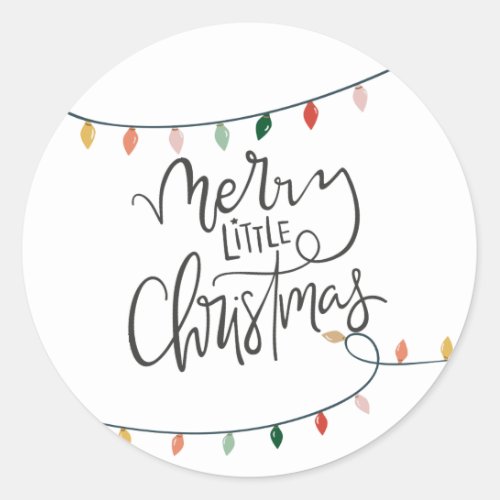 Merry Little Christmas Colorful String of Lights Classic Round Sticker