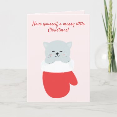 Merry Little Christmas - Cute Kitten in a Mitten