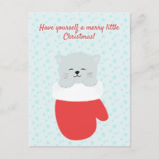 Merry Little Christmas - Cute Kitten in a Mitten