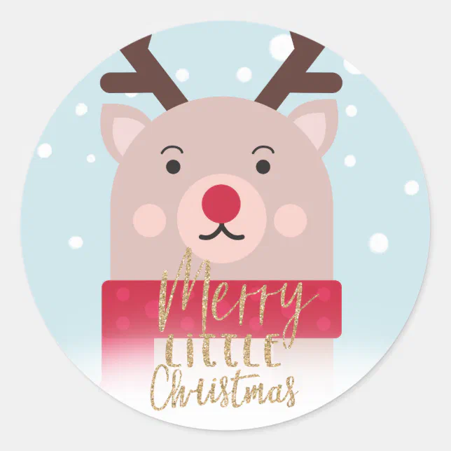 Merry Little Christmas | Cute Reindeer Holiday Classic Round Sticker ...