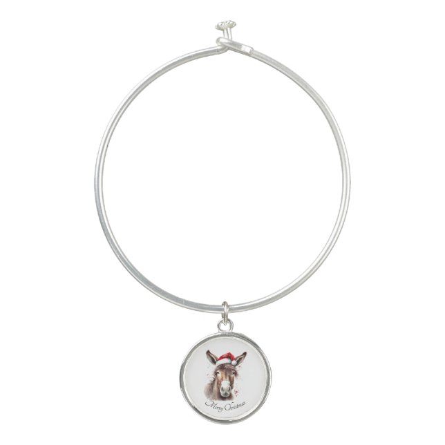Merry Little Christmas Donkey, custom Bangle Bracelet (Front)