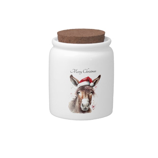 Merry Little Christmas Donkey, custom Candy Jar (Front)