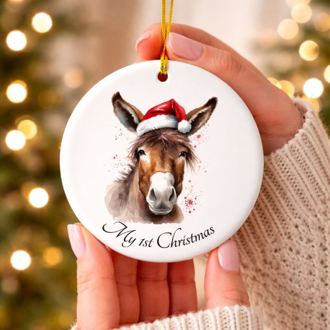 Merry Little Christmas Donkey, custom Ceramic Ornament (Creator Uploaded)