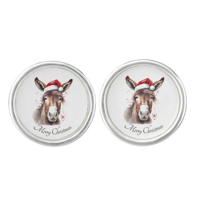 Merry Little Christmas Donkey, custom Cufflinks (Front)