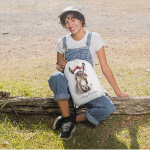 Merry Little Christmas Donkey, custom Drawstring Bag