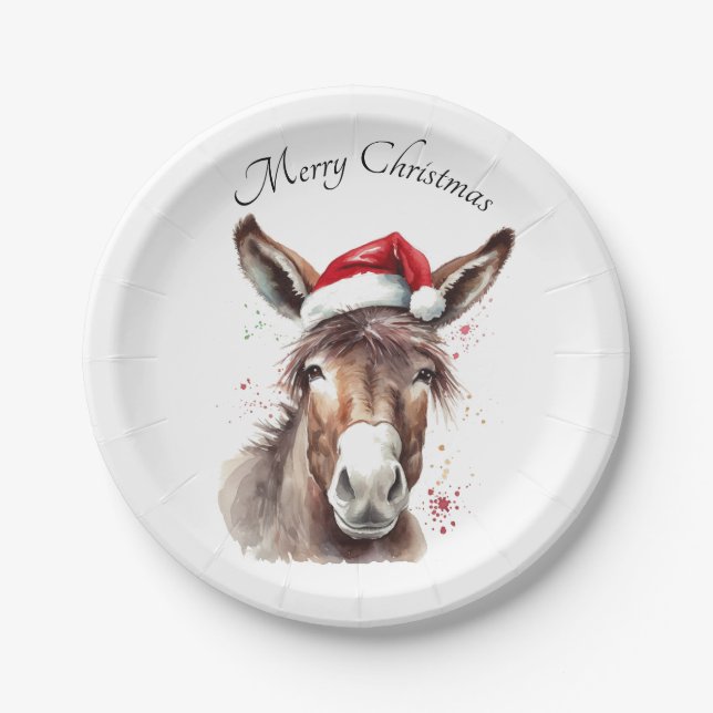 Merry Little Christmas Donkey, custom Paper Plates (Front)