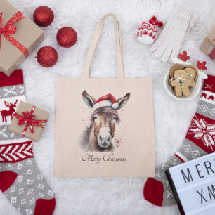 Merry Little Christmas Donkey, custom Tote Bag