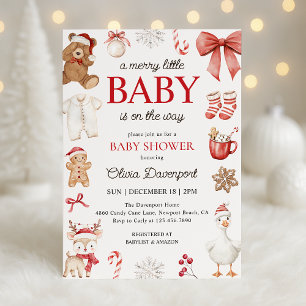 Merry Little Christmas Festive Winter Baby Shower Invitation