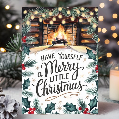 Merry Little Christmas Fireplace Holiday Card