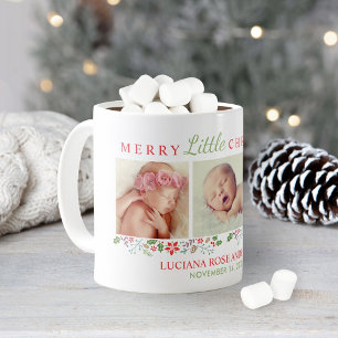 Merry Little Christmas Floral Baby Photo Coffee Mug