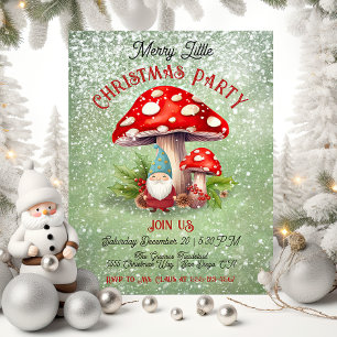 Merry Little Christmas Gnome Toadstool Mushroom Invitation