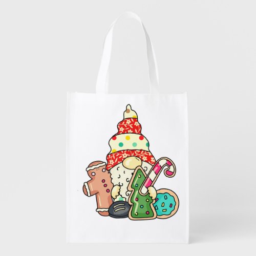 Merry Little Christmas Gnome with Cookies  T_Shirt Grocery Bag