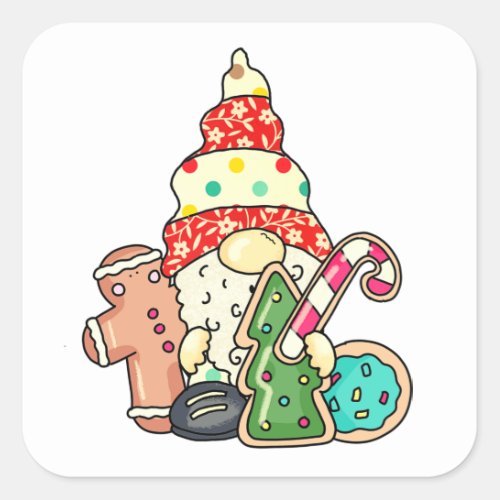 Merry Little Christmas Gnome with Cookies  T_Shirt Square Sticker