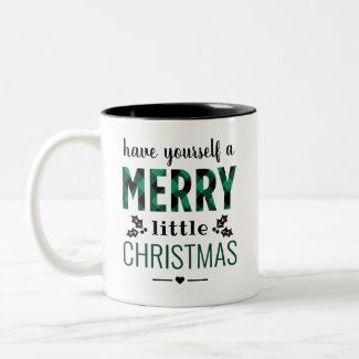 Merry Little Christmas | Green Buffalo Plaid Two-Tone Coffee Mug