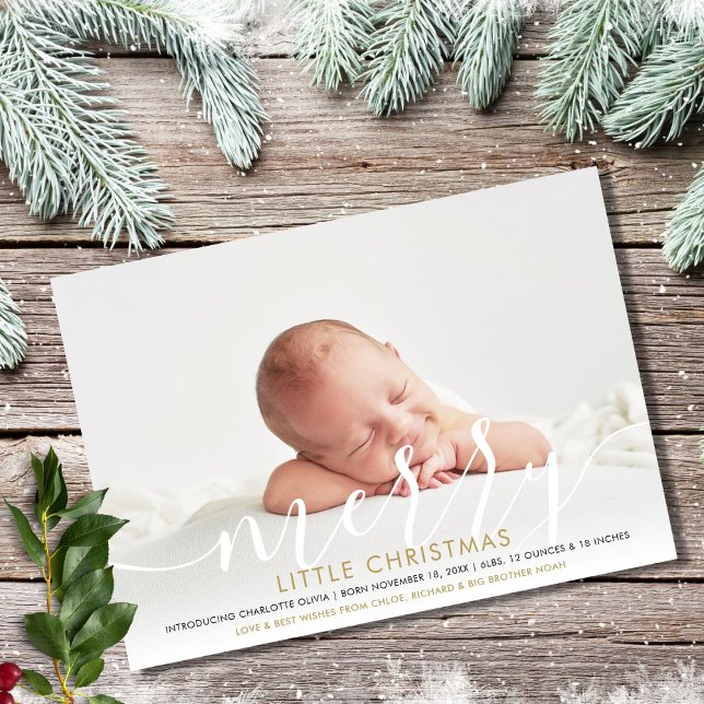 Merry Little Christmas Holiday New Baby Photo Card (Creator Uploaded)