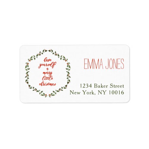 Merry Little Christmas Holly Wreath Address Labels