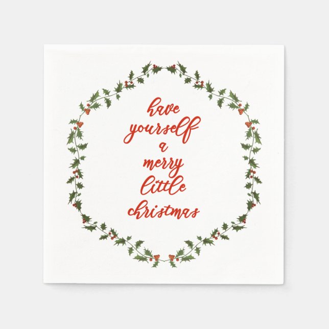Merry Little Christmas - Holly Wreath Paper Napkins (Front)