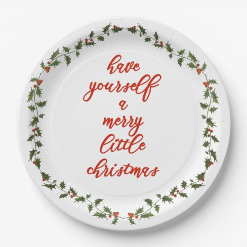 Merry little Christmas _ Holly Wreath Paper Plates