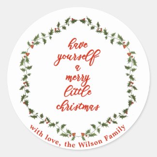 Merry little Christmas Holly Wreath Stickers