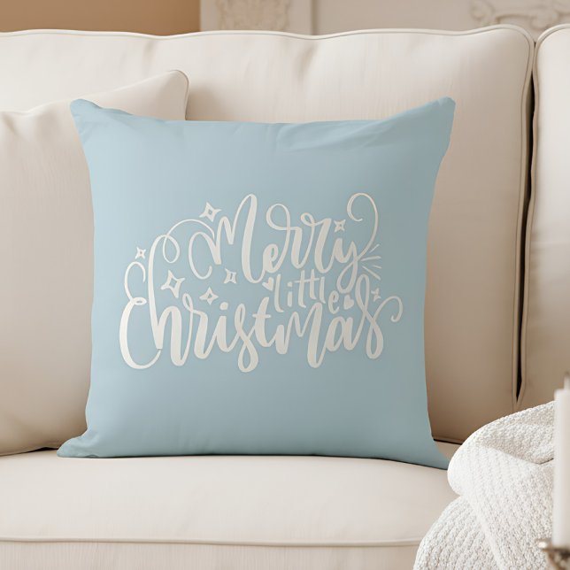 Merry little Christmas in light blue Throw Pillow (merry christmas pillow)
