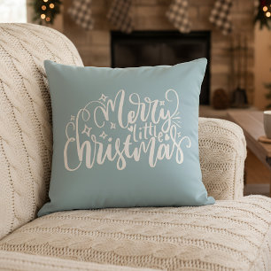 Merry little Christmas in light blue Throw Pillow