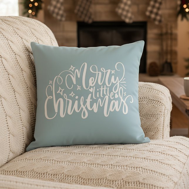 Merry little Christmas in light blue Throw Pillow (christmas pillow)