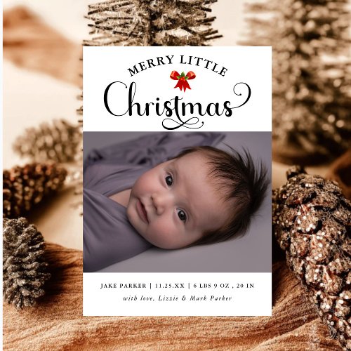 Merry Little Christmas Mistletoe Baby Photo Birth  Announcement