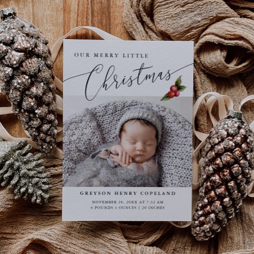 Merry Little Christmas Mistletoe Baby Photo Birth Announcement