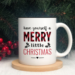 Merry Little Christmas Modern Red Buffalo Plaid Two-Tone Coffee Mug